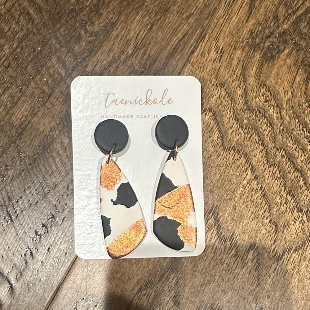 Black and bronze Handmade Clay Earrings